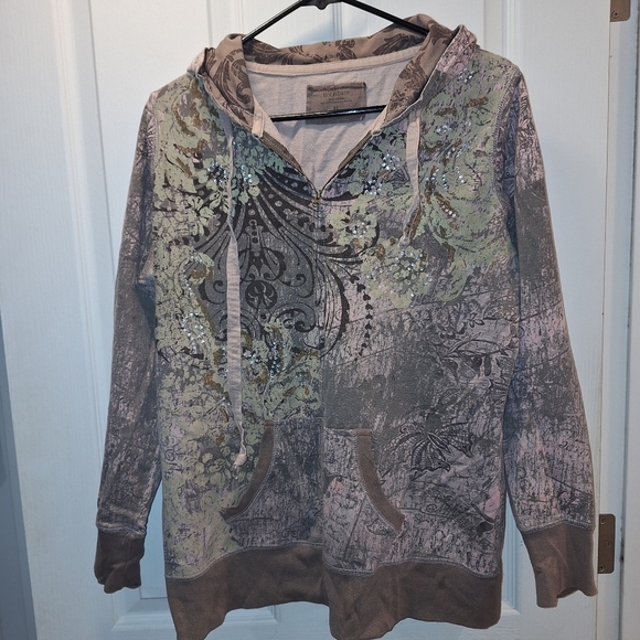 dressbarn Tops - Dress Barn Floral Rhinestone Full Zip Hoodie XL